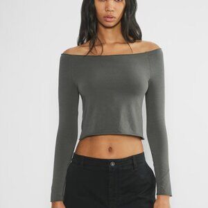 Aritzia TNA Franz Off-Shoulder Longsleeve Coal Grey Size M NWT